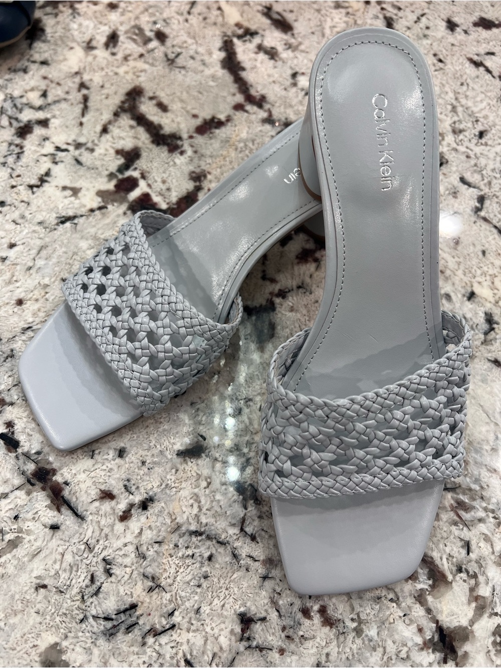 Calvin Klein Light Gray Braided Square-Toe Slide Mules